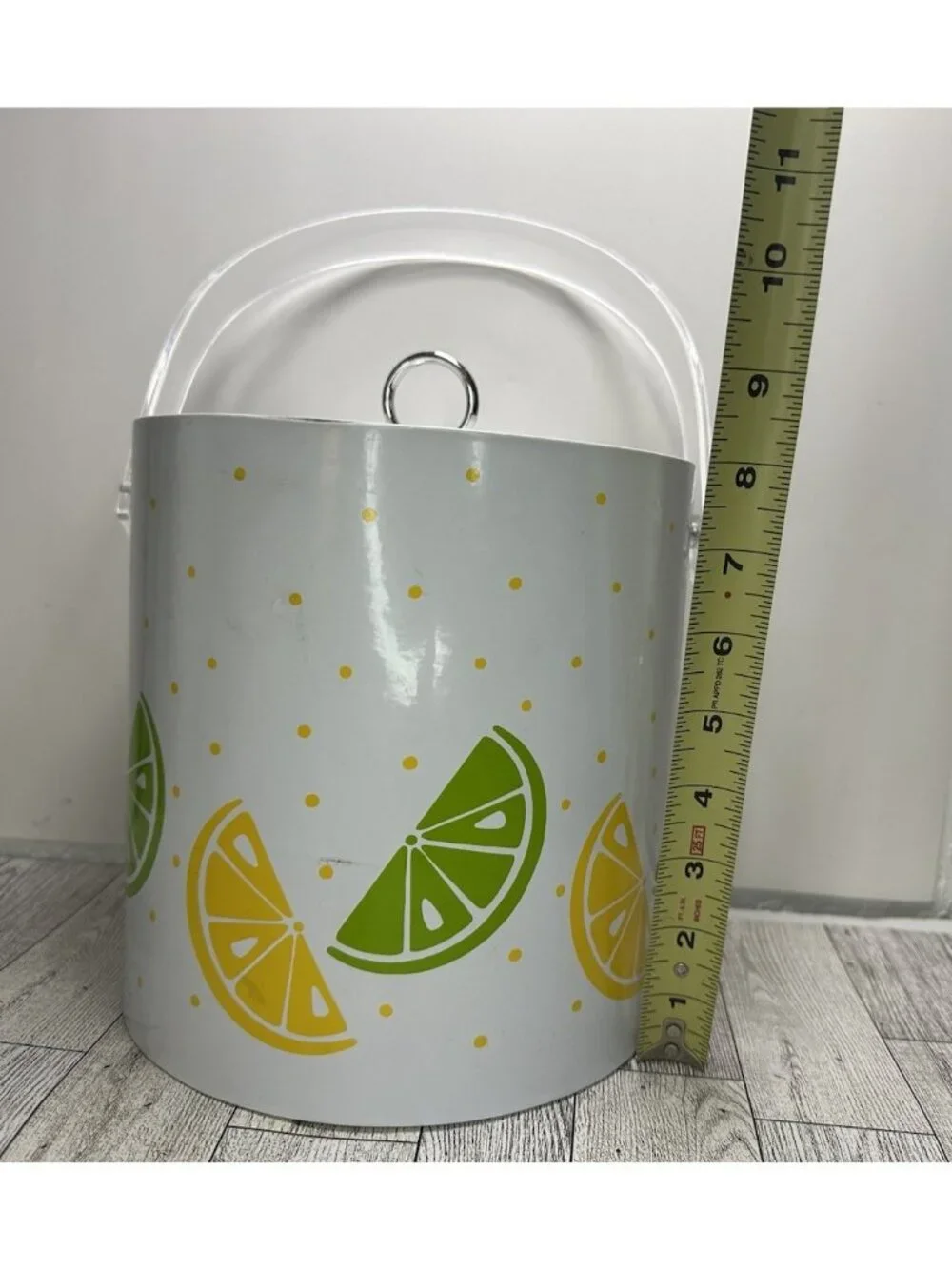 Vintage Vinyl Lemons & Limes Ice Bucket White Green & Yellow Acrylic Handle